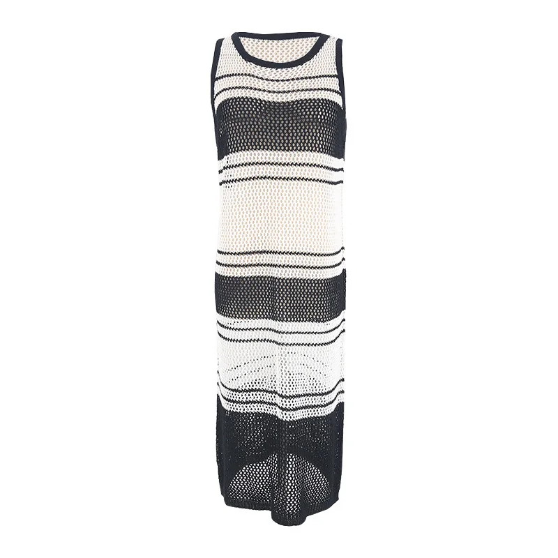 

New Knitted Striped Vest Blouse Sexy Bikini Blouse Swimsuit Coat Breathable Sunscreen Mesh Sweater