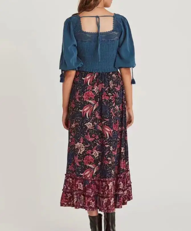 Женская длинная юбка с оборками винтажная макси на завязках кисточками и