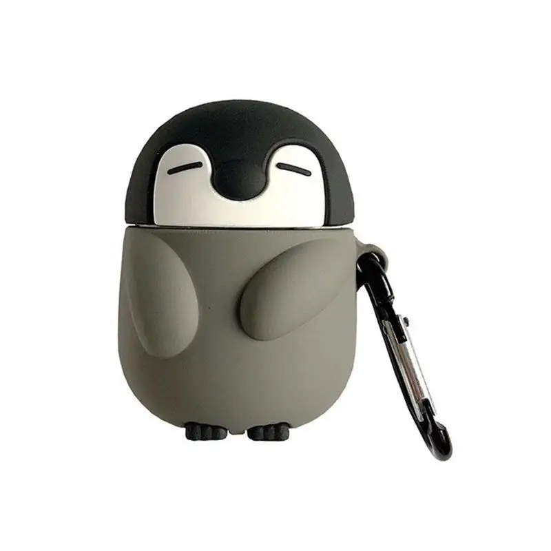 

Cute Penguin Style Protective Case Silicone Cover with Carabiner for Airpods 1/2