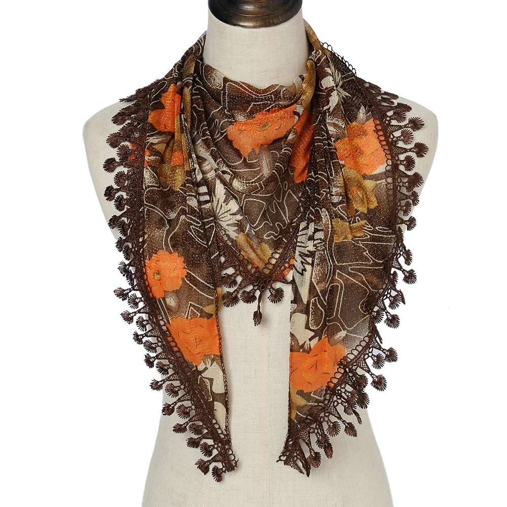 Женская треугольная шаль модный кружевной шарф с цветочным узором шали