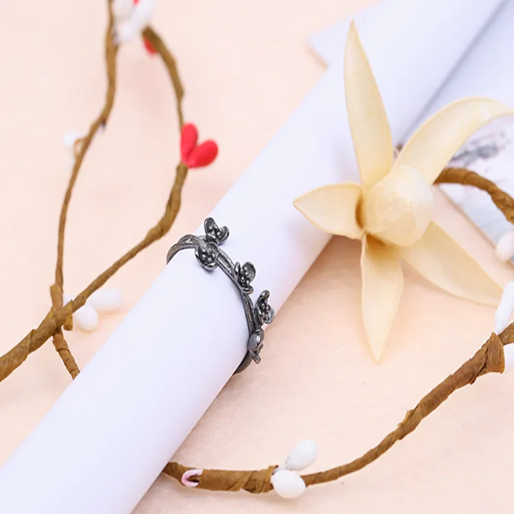 

New 925 Sterling Silver Black Flower Rings for Women Adjustable Size Rings Fashion Wedding Jewelry Anillos Mujer