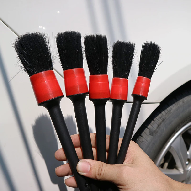 

1pc/5pcs Car Cleaning Brush Natural Wild Boar Detailing Hair Brushes For Car Wheels Dashboard Air Outlet Glass Cleaning Tools
