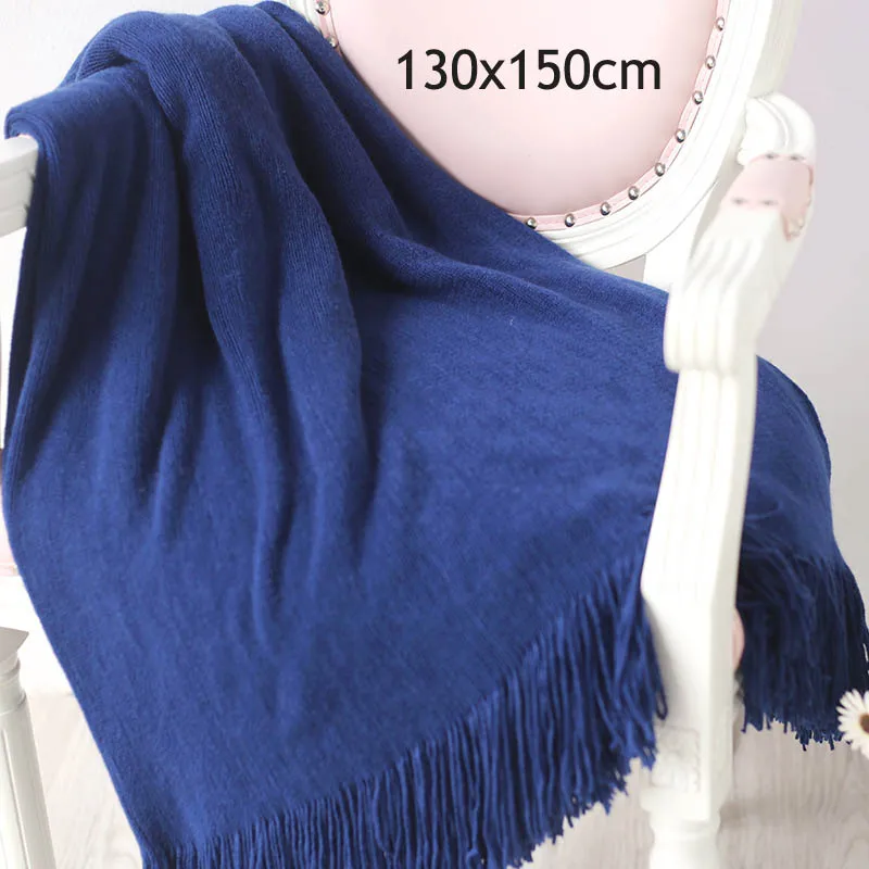 dark blue Вязаное декоративное одеяло с кисточкой для кровати/дивана/офиса/кемпинга/Путешествия/сна - Цвет: dark blue
