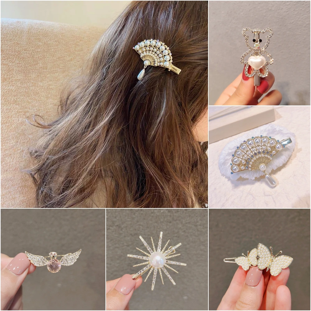 

Diamond Pearl Hair Slides/Barrettes Beaded Wing/Bear/Fan/Sun Style Hair Clip Hair Accessories Girls Jewelry Fashion Hair Pins