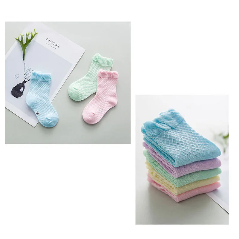 

5 Pairs/Lot Solid Kids Socks Boy Girls Spring Summer Cotton Sock Cute Candy Colors Breathable for Children