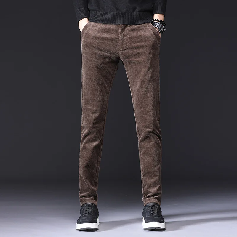 Джинсы мужские облегающие плотные теплые вельветовые брюки повседневные