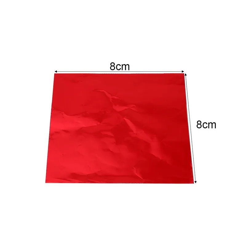 red Dozzlor 100 шт 8x8 см DIY еда алюминиевая фольга для шоколада конфеты упаковка 10 цветов День рождения обертка фольги бумажная наклейка - Цвет: red