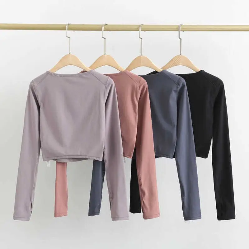 

Одежда для йоги, женские спортивные топы с длинными рукавами, быстросохнущая блузка для бега, тянущаяся облегающая футболка с длинными рука...