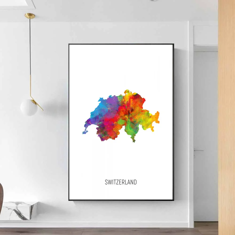

Швейцария карта акварель Художественная печать холст плакат