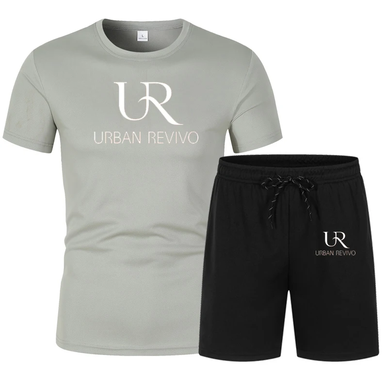 

2piece Men 's T- Shirt Shorts Summer Short Suit Sportswear Running Sportswear Basketball Jersey Casual Cotton Print Polyester