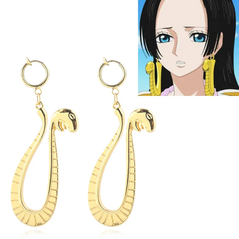 Аниме One Piece серьги Boa Хэнкок со змеиным узором золотистого цвета серьги-капельки