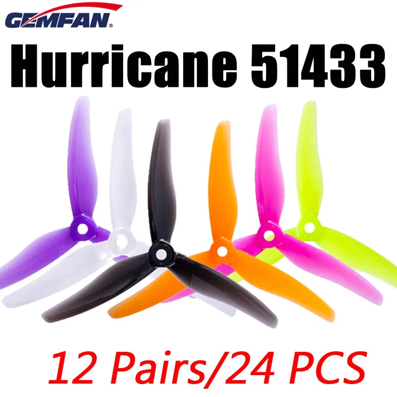 

12 Pairs Gemfan 51433 5inch 3 Blade Tri-Blade Propeller Props Compatible Brushless 2206-2300KV Motor for RC FPV Racing Drone