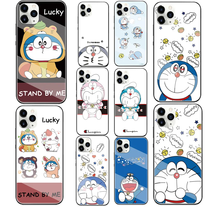 

Cute Doraemon Glass Back Cover Case For Samsung M11 M01 Core M31 M51 M21 M30S M10 M20 M30 A6 A8 A9 J4 J6 J5 J7 Cell Phone Case