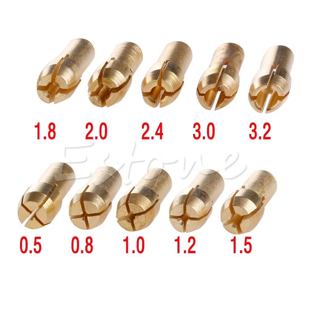 

F2TE 10Pc 0.5-3.2mm Brass Drill Chucks Collet Bits Set Fit Nut for Rotary Tool