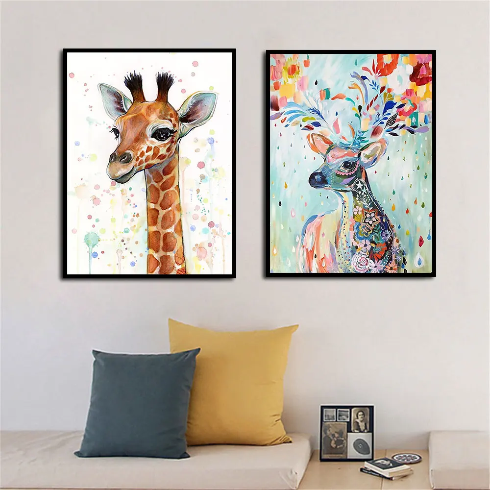 

Animals Beautiflul Deer Canvas Paintings Watercolor Poster and Print Colorful Wall Art Picture for Living Home Decor Frameless