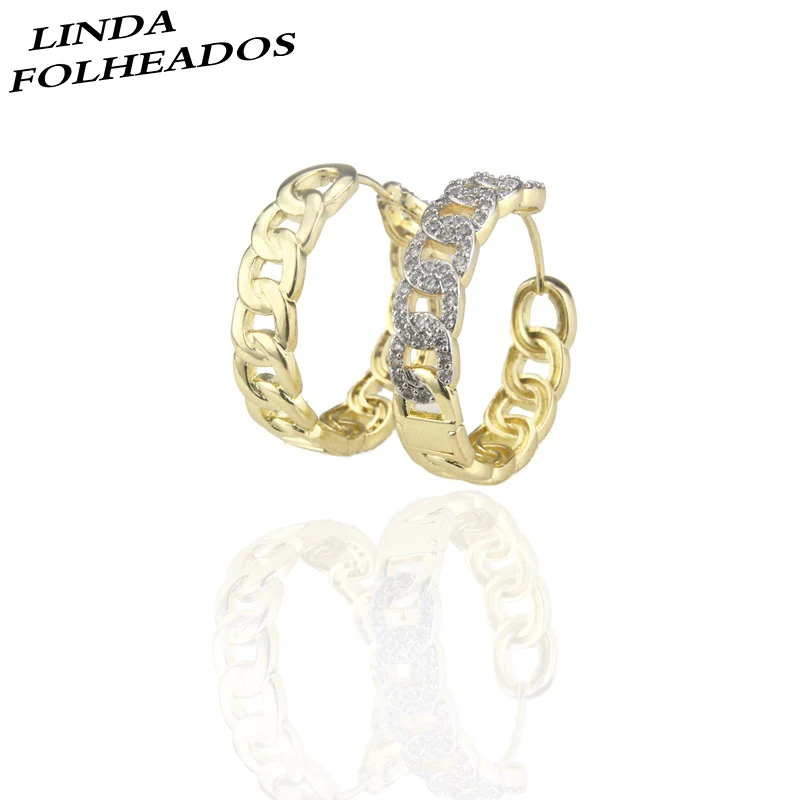 Новый дизайн Золотое медное ушное кольцо с белым кубическим цирконием круглое