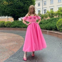 rose red evening dress long tulle off the shoulder prom dress 2022 girl christmas party dress formal party gowns robe de soiree