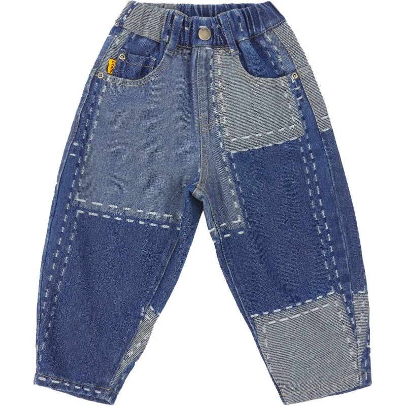 

Boys Pants 2021 New Children's Spring and Autumn Casual Stitching Loose Fashion Trend Kids Wide Leg Jeans KJ18