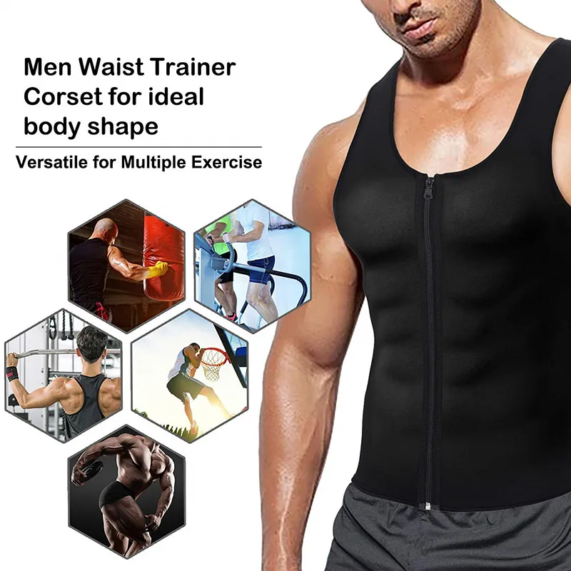 High Quality Men Neoprene Sauna Suit Body Shapers Shirt Weight Loss with Zipper Waist Trainer Sweat Vest Tank Top Workout Corset