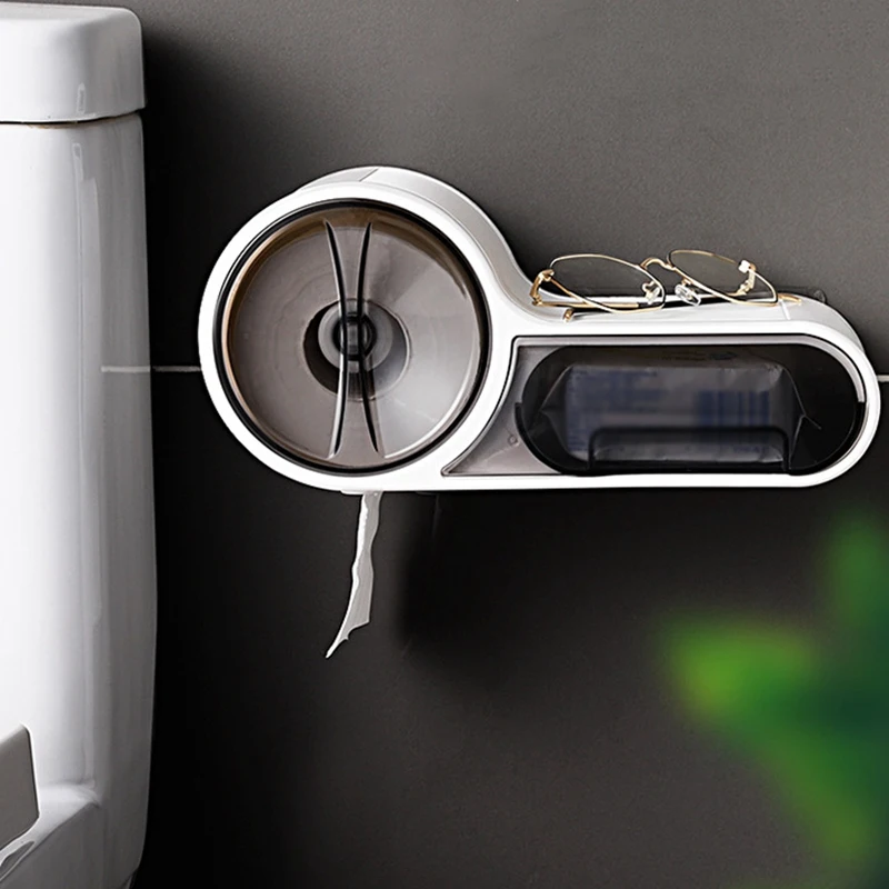 

Plastic Toilet Dispenser Toilet Paper Holder Bathroom Paper Tissue Box Wall Mounted Roll Paper Storage Box Punching