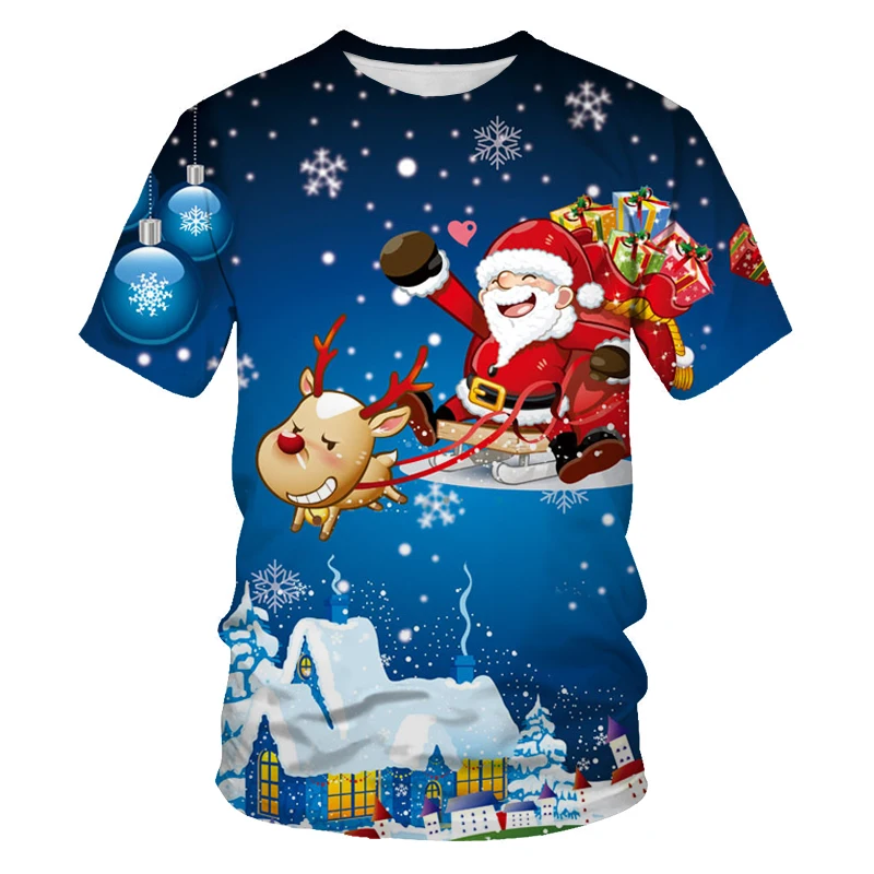

2021 New Santa Claus 3D Printed T-Shirt Men's And Women's Fashion Short-Sleeved, Surprise Children Christmas Eve Gift Costume