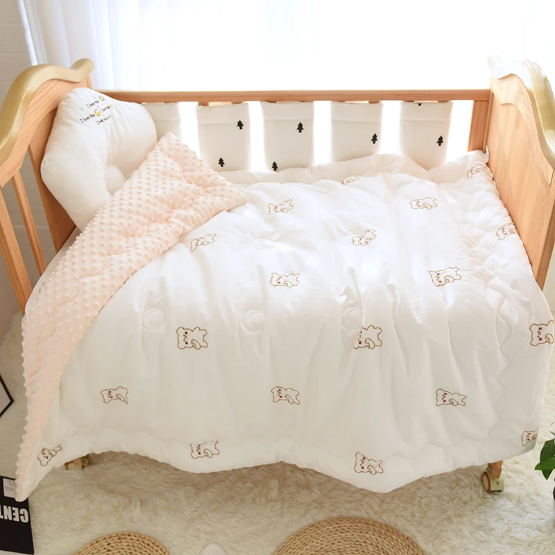 

Baby Winter Quilt Cover Bear Star Embroidered Cot Fleece Cotton Kids Infant Cot Crib Comforter Bed Blanket Quilts for Newborn