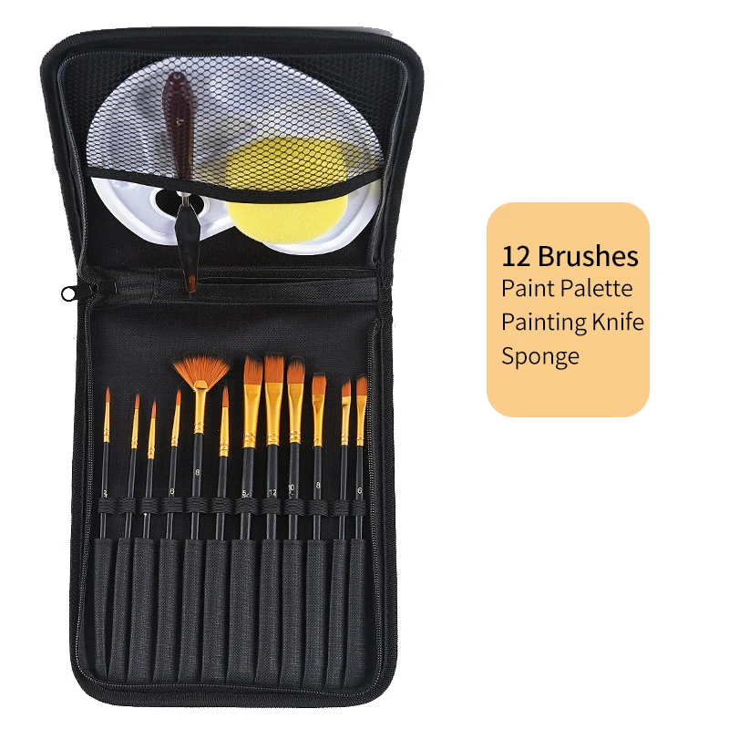 

12Pcs Nylon Hair Oil Paint Brush Set For Artist Watercolor Multifunction Acrylic Fan-shaped Gouach Painting Brushes Art Supplies