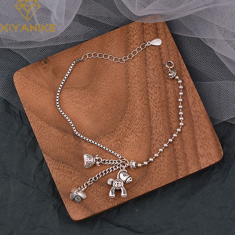 

XIYANIKESilver Color Flower Horse Money Bag Bracelet Women Fashion Retro Temperament Exquisite Elegant Beautiful Jewelry