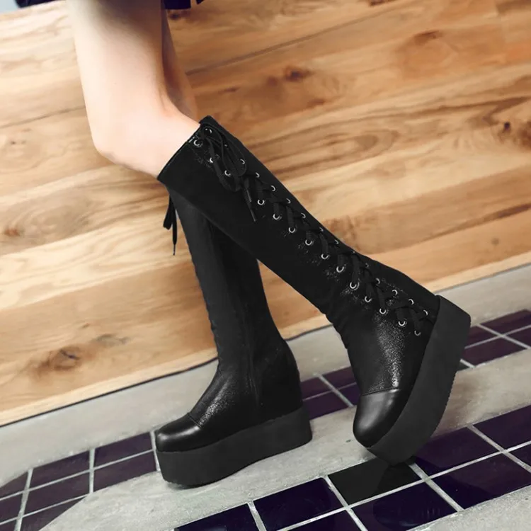 Женские ботфорты на молнии сбоку с плетеным перекрестным ремешком | Обувь