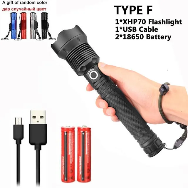 F Yunmai 5000лм XHP70.2& XHP50 перезаряжаемая мощная тактическая Светодиодная лампа фонарик мощность 18650 26650 батарея - Испускаемый цвет: F