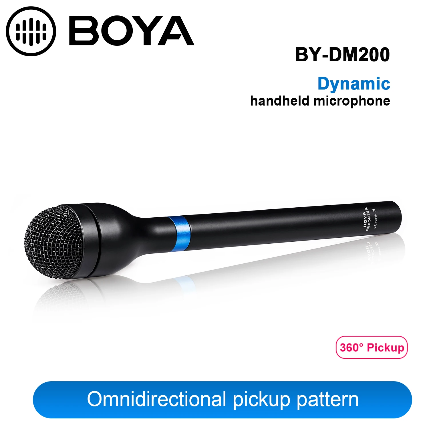 BOYA BY-HM100 Omni-Directional Wireless Handheld Dynamic Microphone XLR Long Handle for ENG & Interviews & News Gathering enlarge