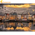 CHENISTORY рамки DIY картина маслом по номерам для взрослых, город закат фотографии расписанную сделай сам в рамке на холсте уникальный подарок