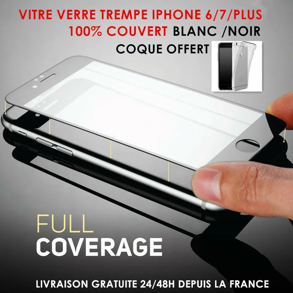 

Film protection cran VITRE VERRE TREMPE total For iPhone 6/ 6S/7/8 + Coque housse