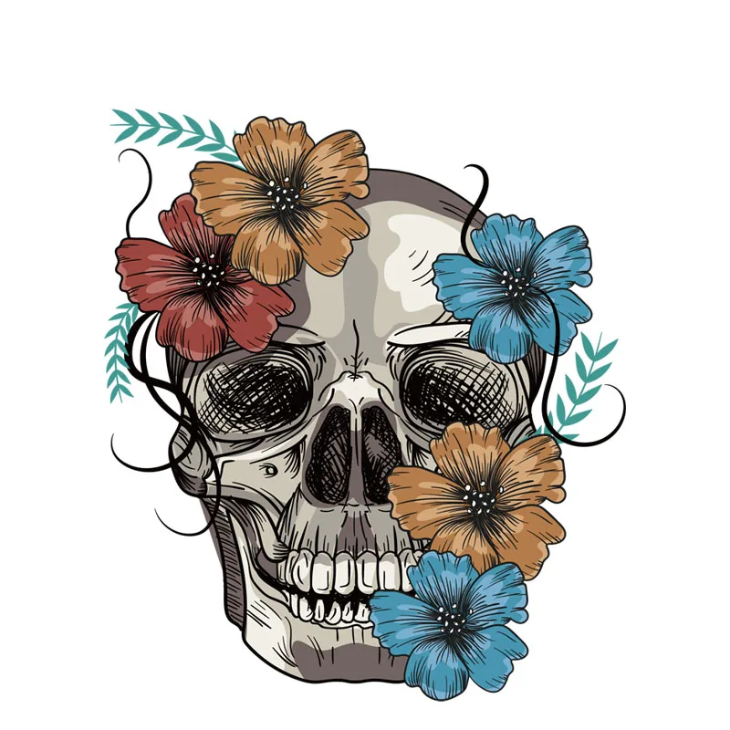 

Personality Skull Punk Style Hand-painted Flowers Car Sticker Accessories Laptop Decal KK Vinyl PVC 13cm*12cm