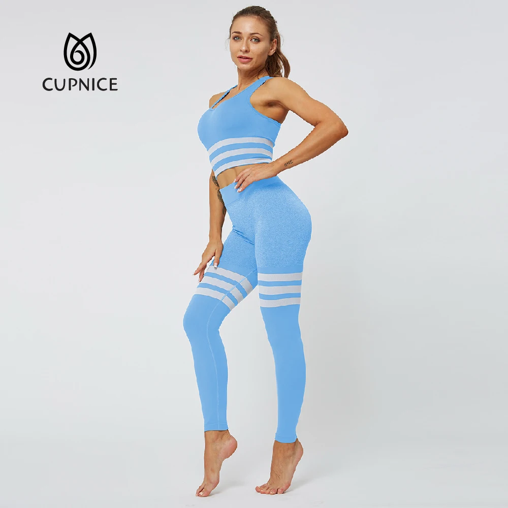 

CUPNICE 2pcs Women Striped Quick-drying Yoga Sets Sports Bra High Waist Fitness Leggings Gym Workout Suit Sportswear Clothes