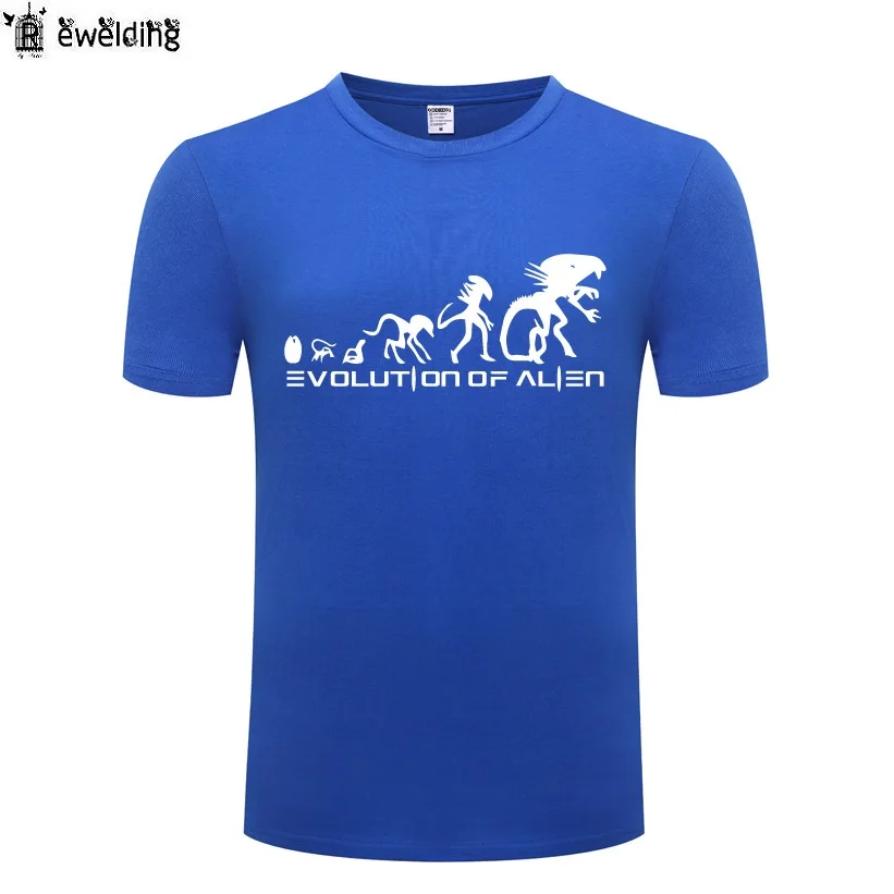 Эволюция иностранец напечатан футболка Мужская хлопковая с короткими рукавами в