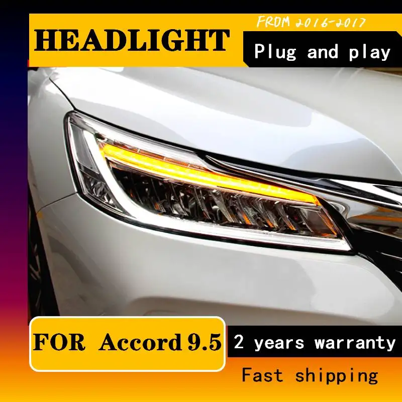 Car Styling For Accord Headlights 2016-2017 LED Headlight LED DRL Bi Xenon Lens High Low Beam New Accord 9.5 Auto Accessories