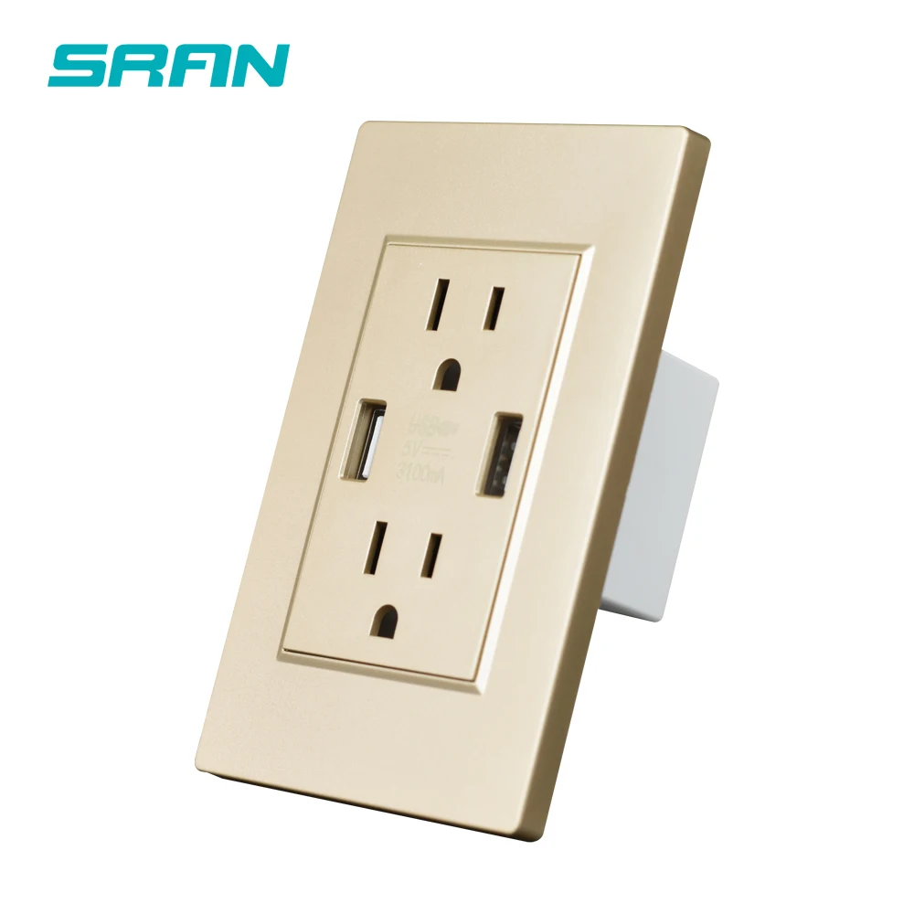 SRAN нам стандартный разъем dual usb настенная розетка двойной 2.1A Розетка с