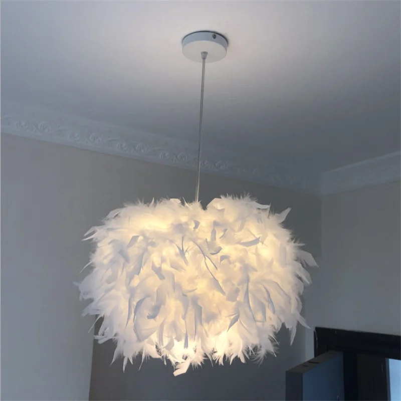 

Feather Chandelier Modern E27 Lamp Holder Hanging Lamp Goose Feather Bedroom Dining Hall Entrance Nordic Ceiling Lamp Romantic