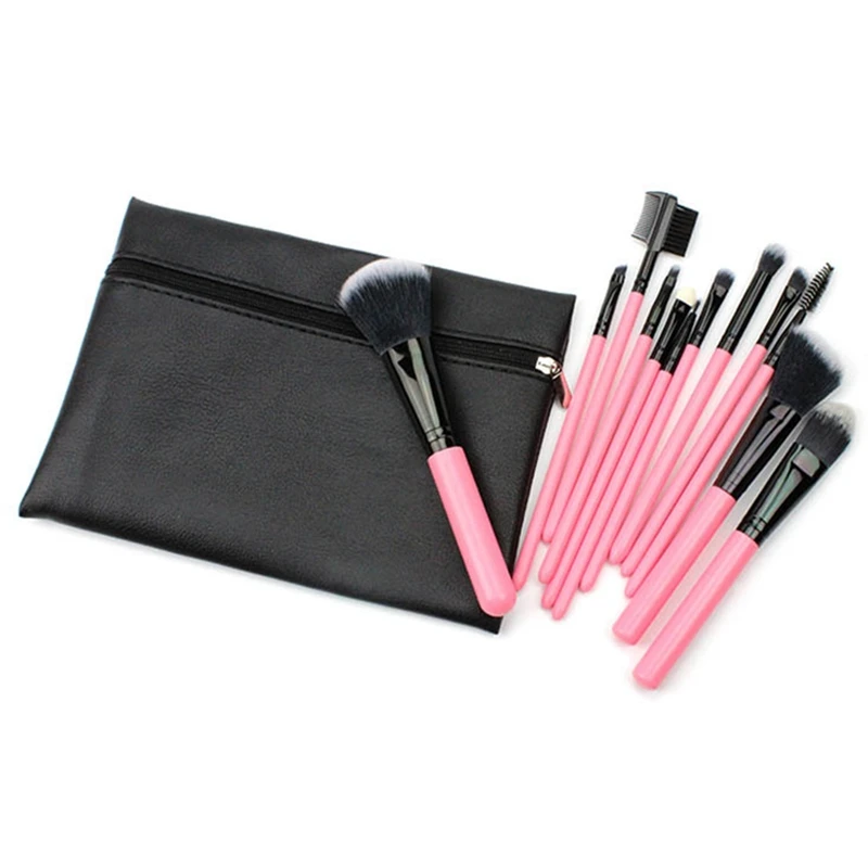 

Black Zipper Makeup Bag 12PCS Makeup Brush Brush Practical Makeup Kit