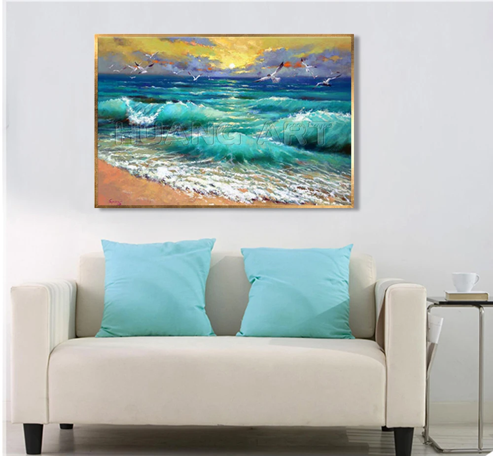 Koop Vaardigheid Schilder Handgemaakte Hoge Kwaliteit Zee Landschap Canvas Schilderijen Moderne Zeegezicht Schilderijen Home Decoratieve Wall Art Foto
