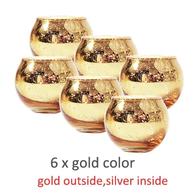 Gold outside 6 pcs YuryFvna 6/12 шт. Ртутные стеклянные подсвечники Votive Подсвечники Tealight Свадебные центральные украшения для вечеринок украшение дома подарок - Цвет: Gold outside 6 pcs