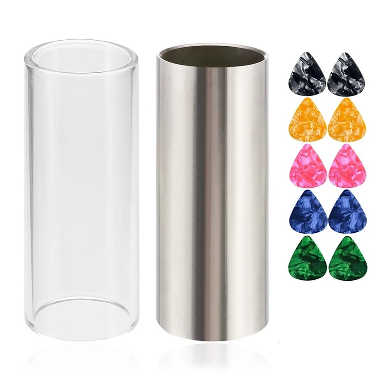 

1 Set of Glass Slide and 304 Stainless Steel Slide in Box for Guitar, Bass, Medium (6 cm)