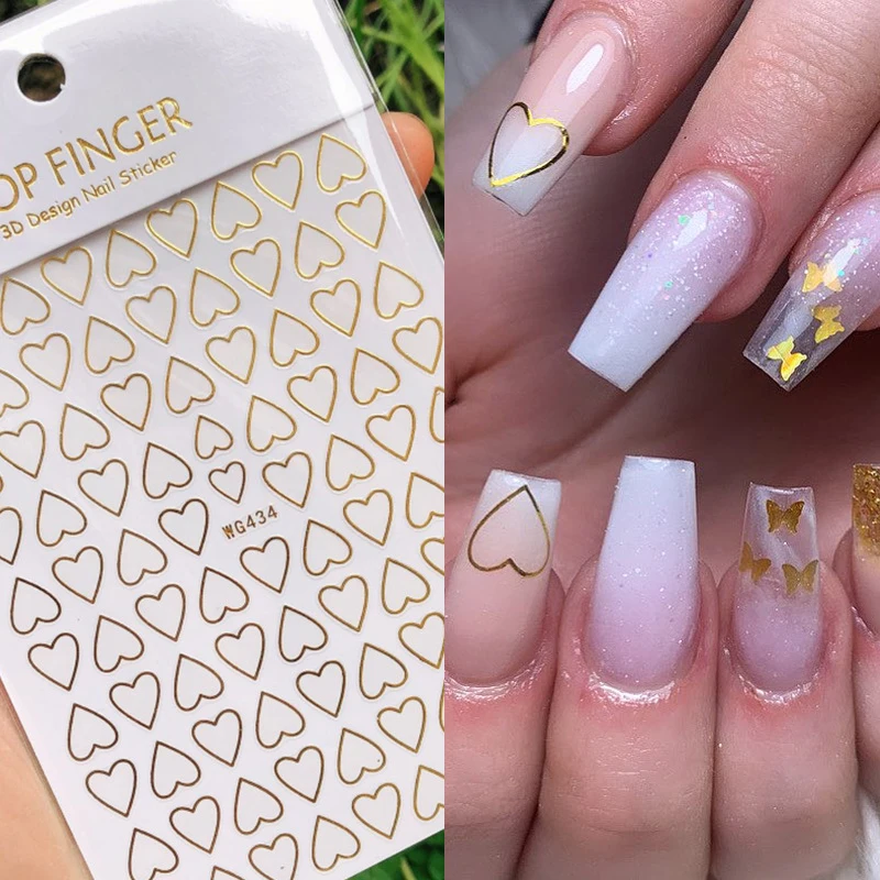 

3D Nail StickersHearts Golden Adhesive Ultra-thin Hollow Love Nail Sticker DIY Nail Sticker for Valentine's Day Nail Decals
