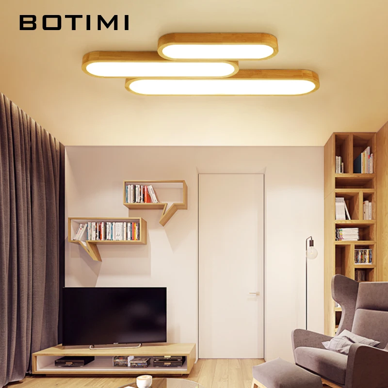 BOTIMI 220V светодиодный потолочный светильник s с длинным деревянным абажуром для гостиной, поверхностный монтаж, потолочный светильник, светильник для коридора