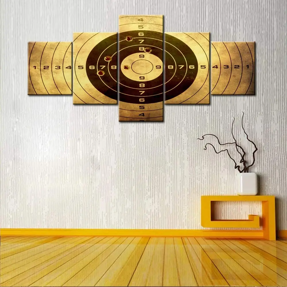 

Gun Shooting Target Bullet 5 Pcs Canvas Picture Print Wall Art Canvas Painting Wall Decor for Living Room No Framed