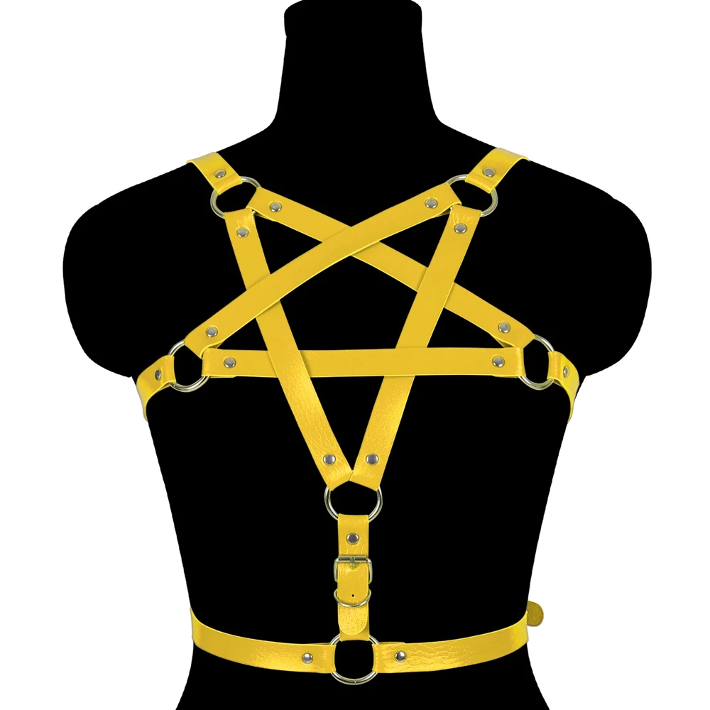 

Gothic Pentagram Leather Body Harness Sexy Lingerie Leather Handmade Fetish Bondage Underwear Punk Crop Tops Cage Bralette