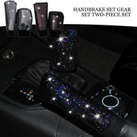1 set diamond crystal car gear shift collar cover glitter rhinestones auto shifter hand brake decorations interior accessories