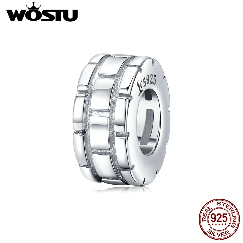 WOSTU Настоящее 925 пробы серебряные Простые клетчатые бусины подходят к