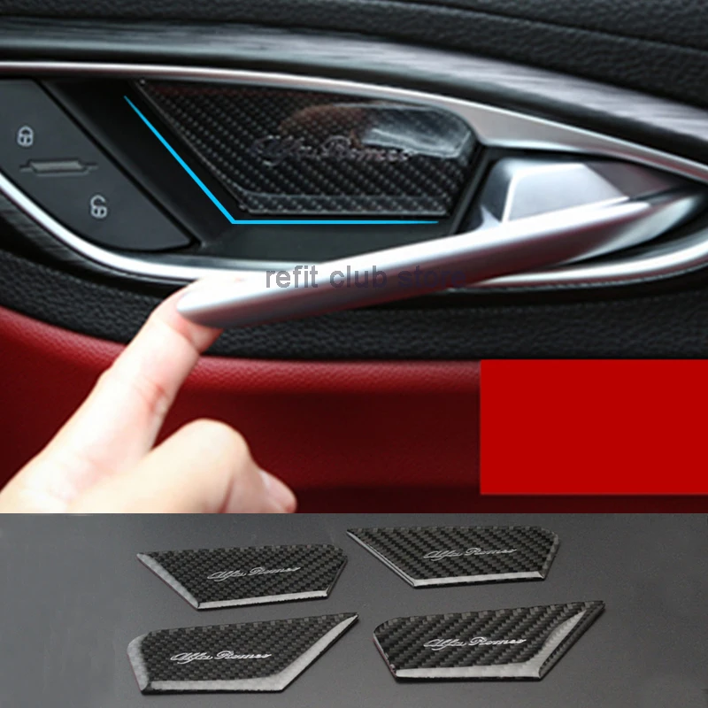 Inner Door Bowl Carbon Fiber Stickers Door Handle Cup Decorative Trim For Alfa Romeo Giulia Car Interior Accessories